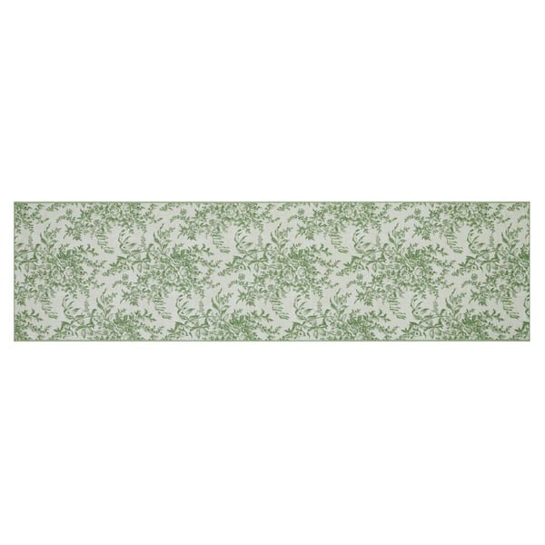Bedford Floral Chenille Sage Ivory 2 ft. x 6 ft. Polyester Runner Rug
