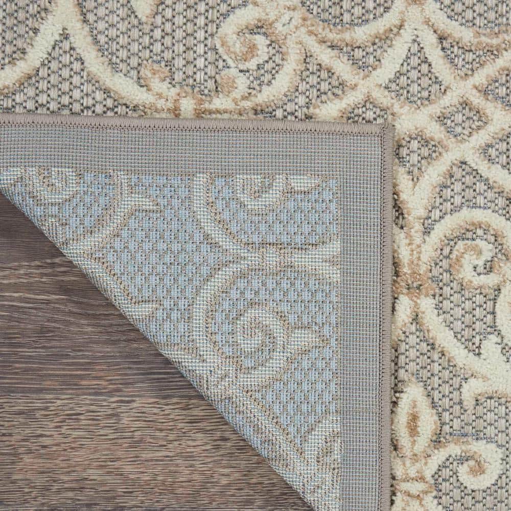 Natural Gray Flat Woven Floral Rectangular Area Rug