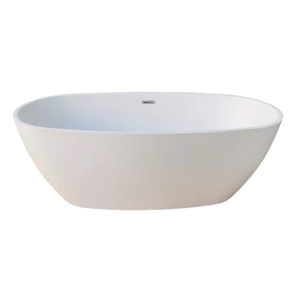 Freestanding 55 in x 27.50 in Center Drain Soaking Bathtub 55 in. Anti-Clog