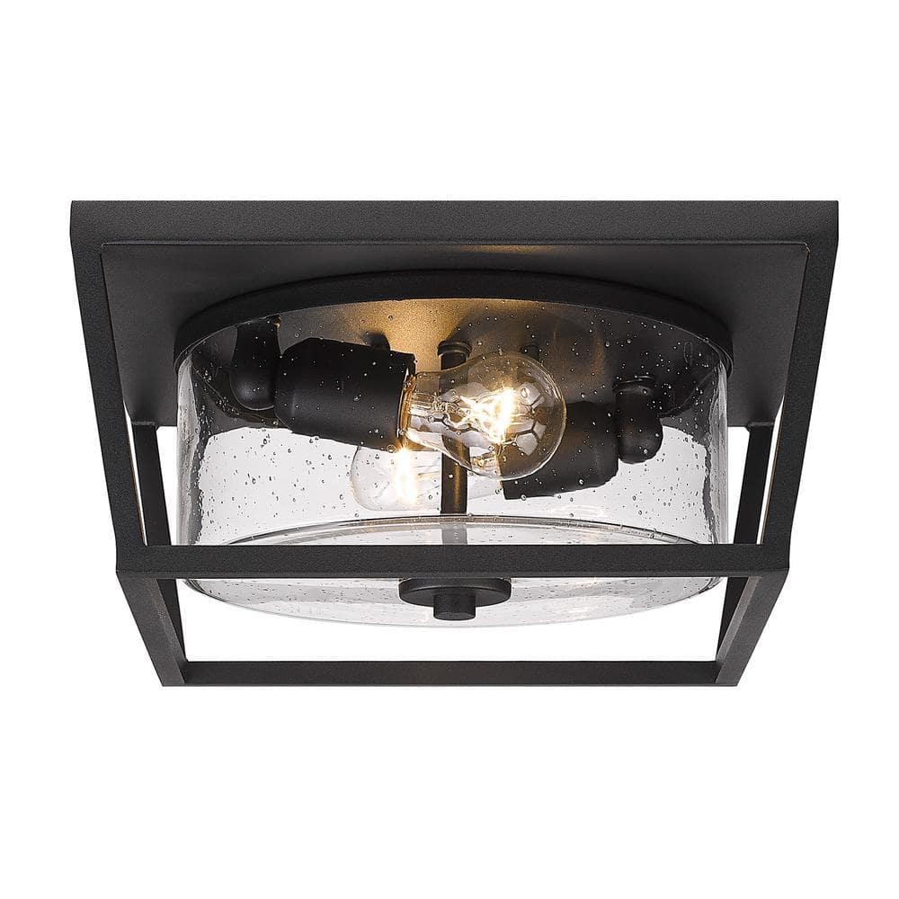 Mercer Matte Black and Glass Outdoor Flush Mount Light