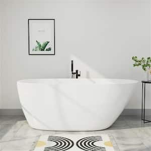 63 in. Acrylic Freestanding Bathtub Flatbottom Single Slipper Soaking SPA Bathtub in Glossy White