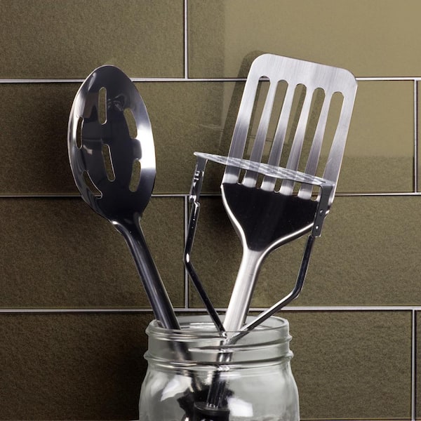 ABOLOS Transitional Design Glossy Bronze Straight Edge Subway 3 in. x 6 in. Glass Wall Tile Sample