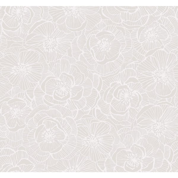 Seabrook Designs Jardine Graphic Floral Metallic Champagne and Pearl Paper Strippable Roll (Covers 60.75 sq. ft.)