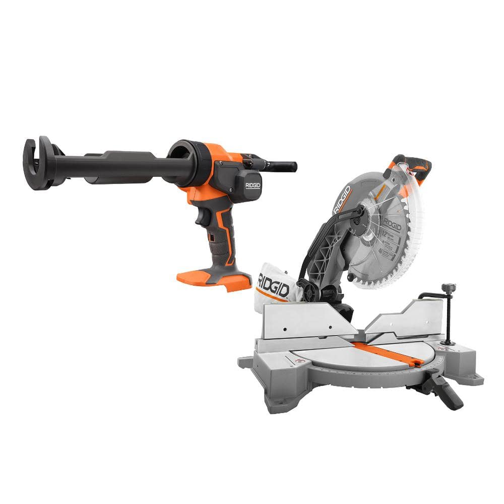 RIDGID 15 Amp Corded 12 in. Dual Bevel Miter Saw with LED Cutline Indicator and 18V Cordless 10 oz. Caulk and Adhesive Gun -  R4123-R84044B