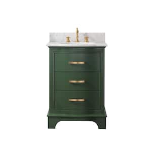Monroe 24 in. W x 22 in. D x 34 in. H Bath Vanity in Evergreen with White Marble Top with White Sink