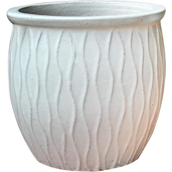 Unbranded 12.6 in. W x 13 in. H 2 qt. White Ceramic Corrientes Fishbowl Planter
