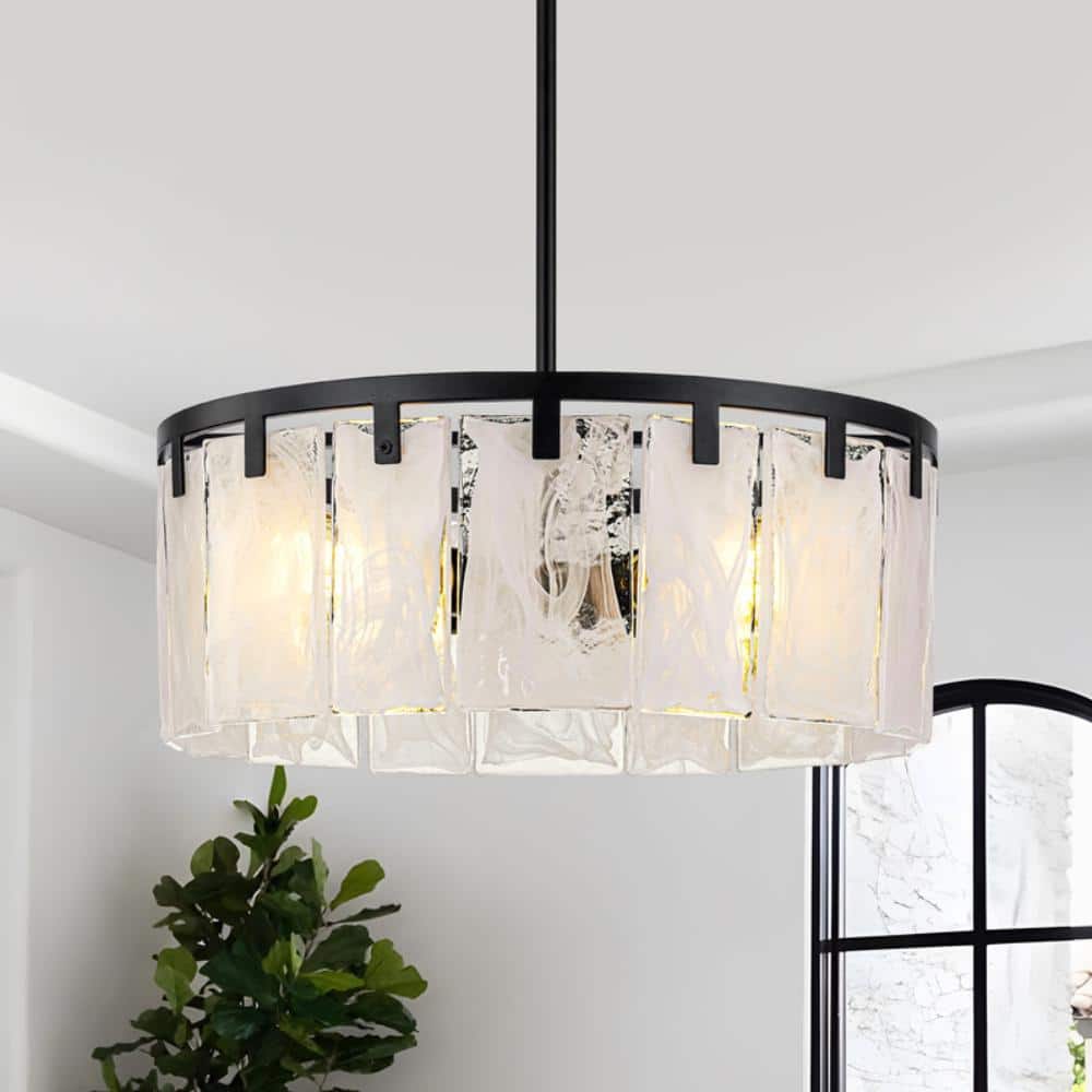 17.87 in. 4-Light Modern Contemporary Black Textured Glass Drum Chandelier for Kitchen Island Dining Room Entryway price history on PriceWatchPro