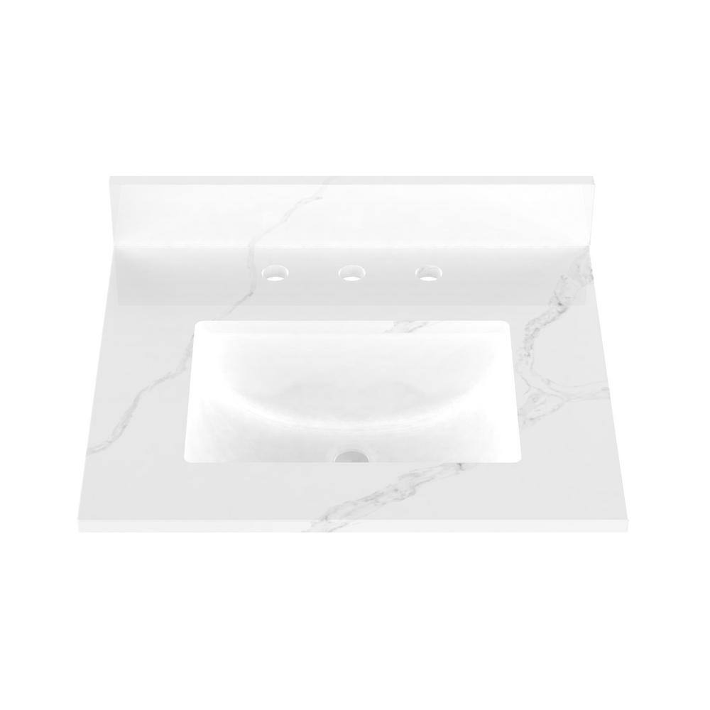 25 in. x 22 in. Qt. Bathroom Vanity Top in Calacatta White with Single White Rectangular