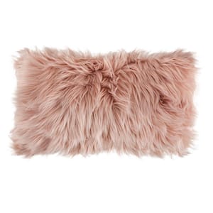 Pink 12 in. W x 20 in. L Faux Himalayan Fur Lumbar Decorative Throw Pillow