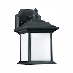 Wynfield 1-Light Black Outdoor 9.75 in. Wall Lantern Sconce with LED Bulb