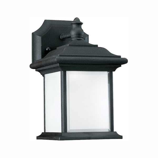 Generation Lighting Wynfield 1-Light Black Outdoor 9.75 in. Wall Lantern Sconce with LED Bulb