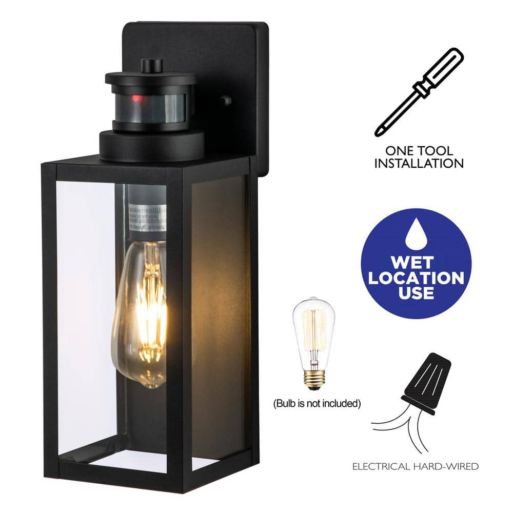 Matte Black Motion Sensor Outdoor Wall Lantern Set