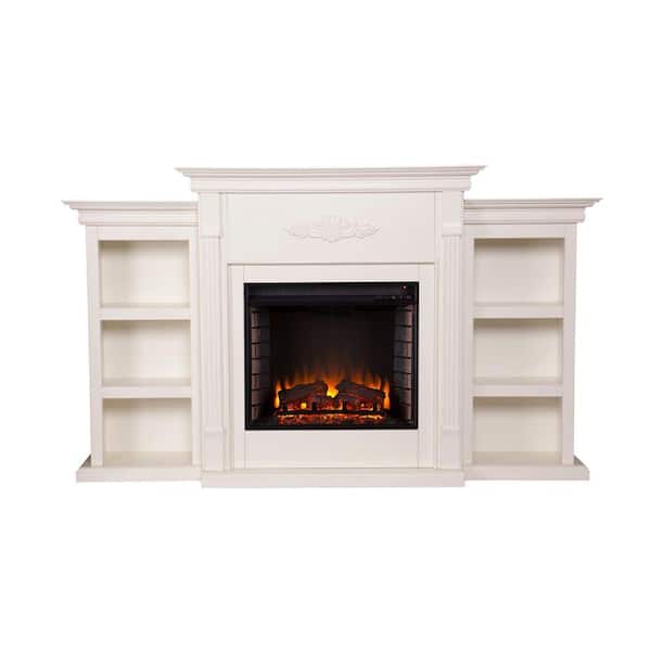 Southern Enterprises Jackson 70.25 In. Freestanding Electric Fireplace In  Ivory With Bookcases Hd9137 - The Home Depot