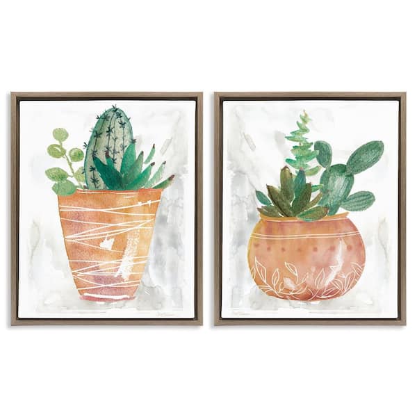 Stupell Industries Boho Cacti and Succulents by Carol Robinson 2-Pieces Brown Floater Frame Nature Graphic Art Print 21 in. x 17 in.