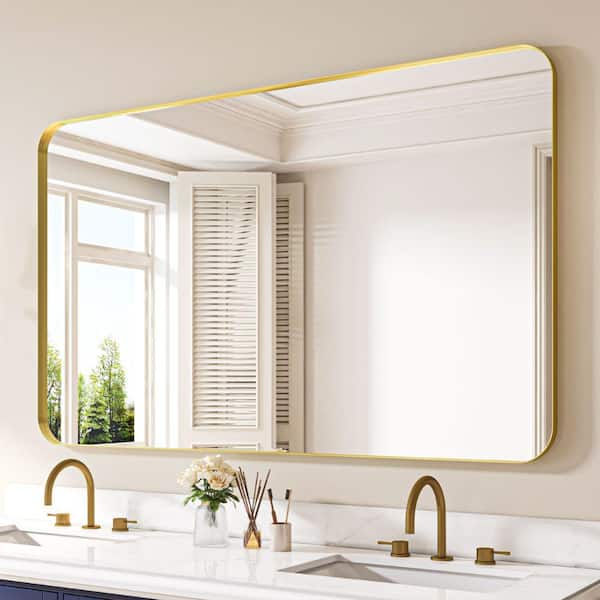 waterpar 72 in. W x 32 in. H Rectangular Aluminum Framed Wall Bathroom Vanity Mirror in Gold