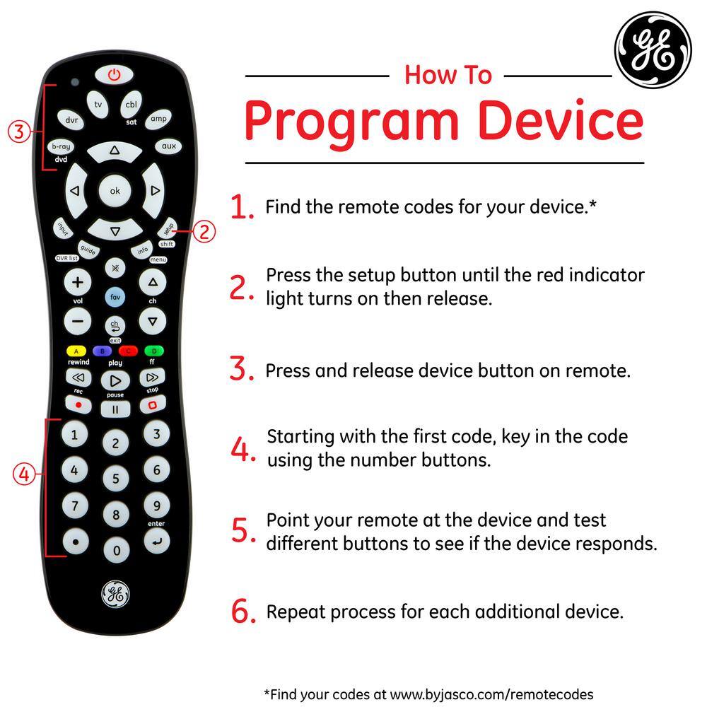 GE 6-Device Black Universal Remote Control with RF