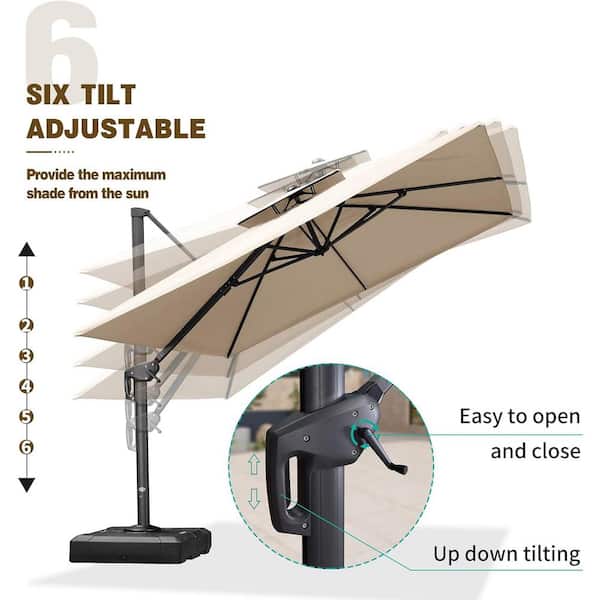 9 ft. x 12 ft. 2-Tier Aluminum Cantilever 360-Degree Rotation Patio Umbrella with Wheels Base, Beige