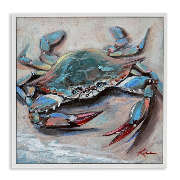 Stupell Industries Blue Crab with Red Claws by Lindsay Kivi Fine Art White Framed Coastal Giclee Art Print 12 in. x 12 in.