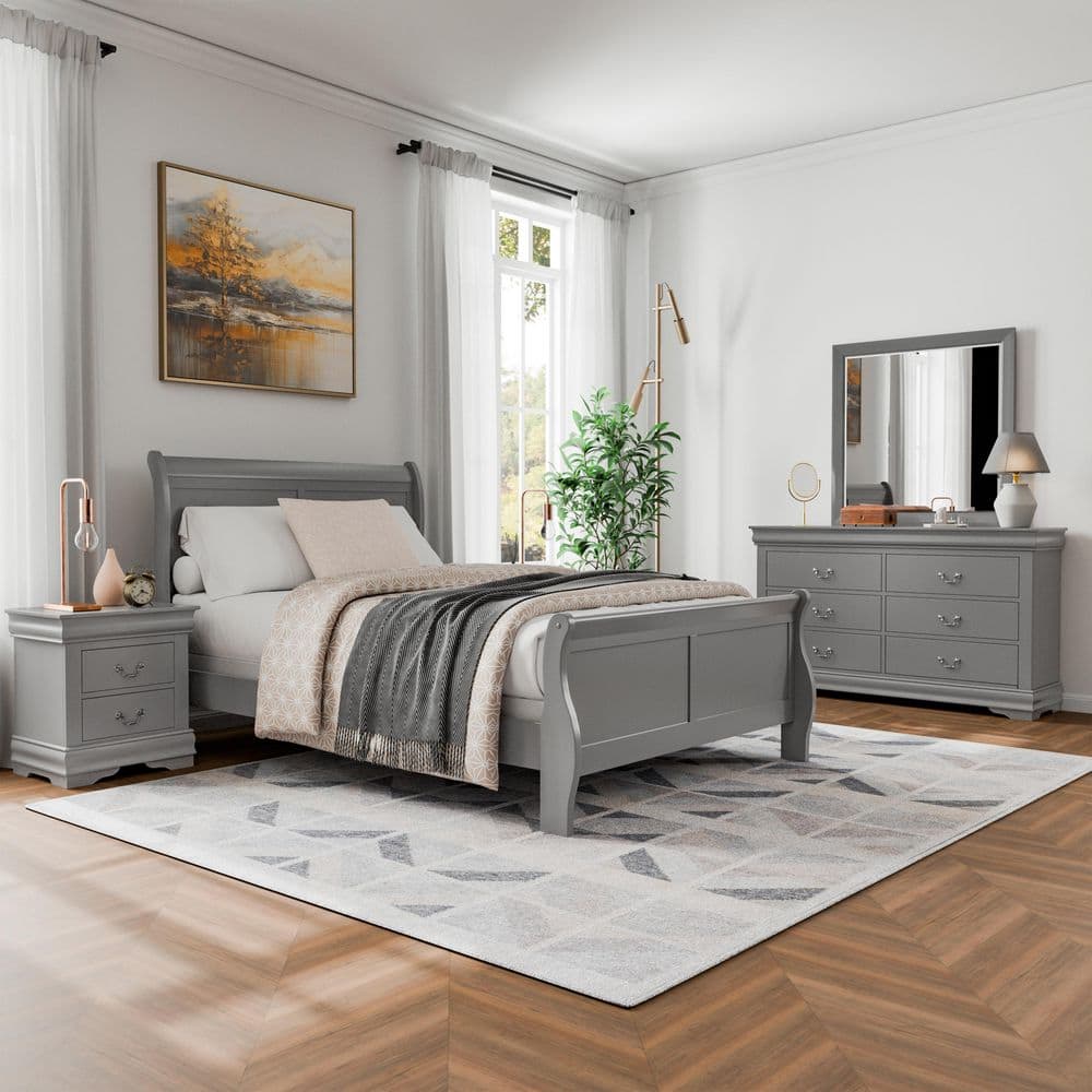 Furniture of America Toni Wood 4-Piece Full Bedroom Set in Gray Furniture of America Toni Wood 4-Piece Full Bedroom Set in Gray