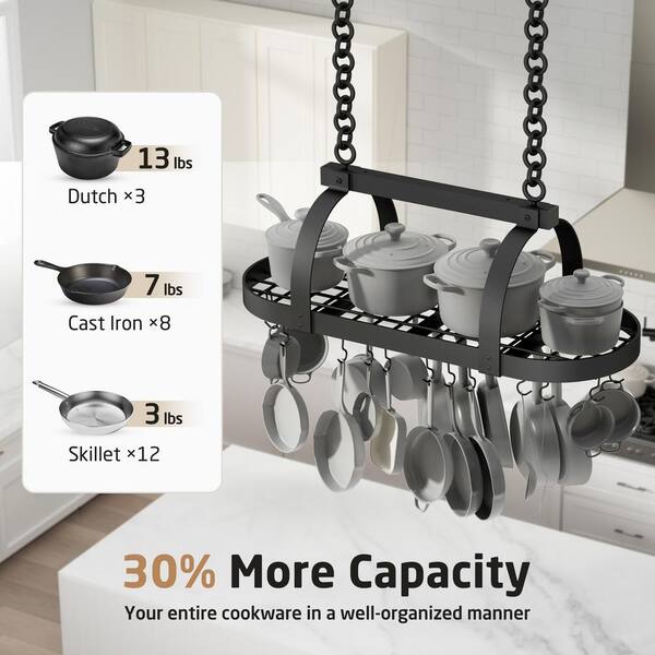 Porte-ustensiles Mural Hexagonal En Fer – Support Décoratif Pour Casseroles, Cuillères – Noir, Tailles S/M/L