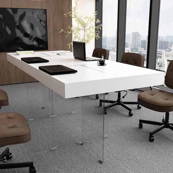 FUFU&GAGA 78.7 in. L Rectangle White Wood Executive Desk Meeting