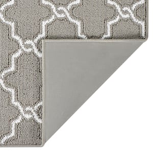 Washable Non-Skid Light Grey and White 2 ft. 2 in. x 8 ft. Geometric Runner Rug