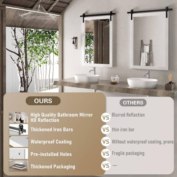 22 in. W x 30 in. H Large Rectangle Mirror Wood Framed Wall Mirror Bathroom Mirror Vanity Mirror Accent Mirror in White