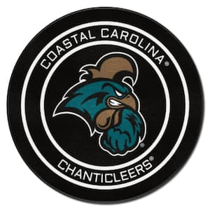 Coastal Carolina Black 2 ft. Round Hockey Puck Accent Rug