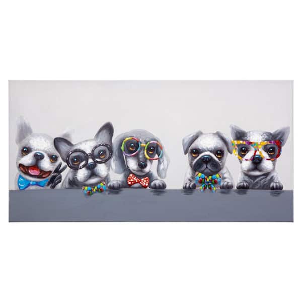 Puppy Pack Unframed Handpainted Animals Wall Art 24 in. x 48 in.