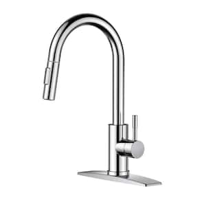 Single Handle Pull Down Sprayer Kitchen Faucet with Deckplate and Flexible Hose in Polished Chrome