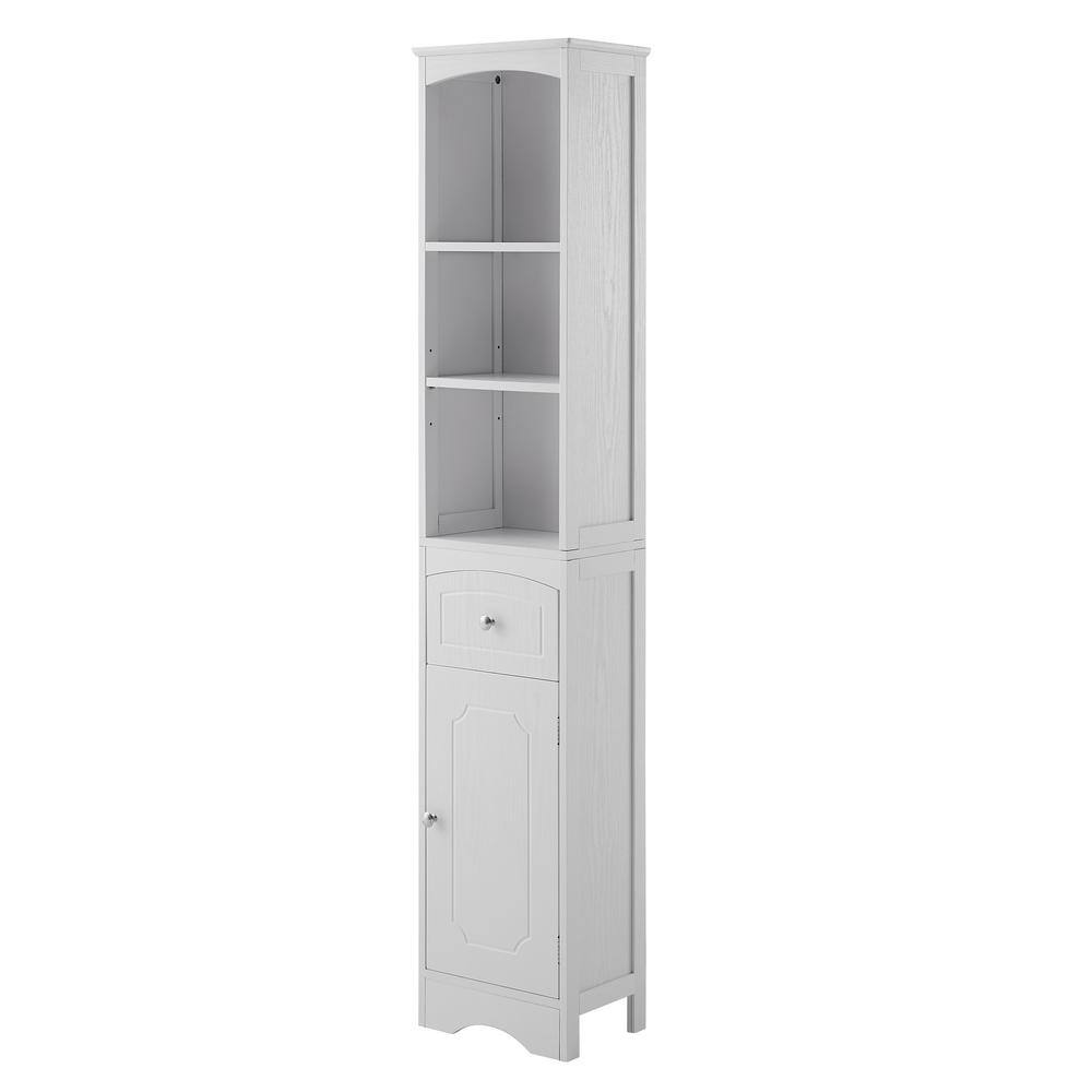 13.4 in. W x 9.1 in. D x 66.9 in. H White Linen Cabinet with Drawer, MDF Bo