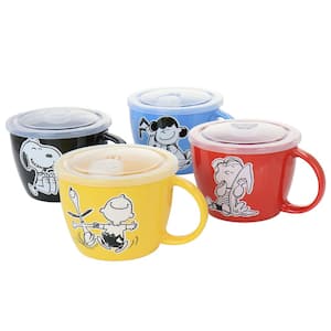 Peanuts 70th Anniversary 23.5 oz. Assorted Colors 4-Piece Stoneware Soup Bowl Set with Vented Lids