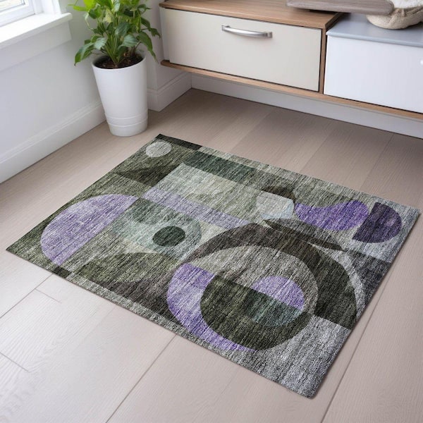 Mayfield Premium Machine Washable Abstract AMF1117 Olive 2 ft. x 3 ft. Area Rug
