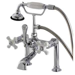 Aqua Vintage 3-Handle Deck-Mount Clawfoot Tub Faucets with Hand Shower in Polished Chrome