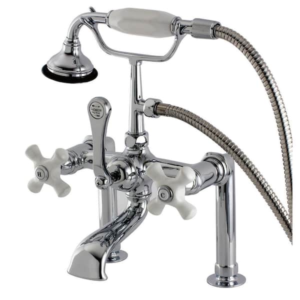 Kingston Brass Aqua Vintage 3-Handle Deck-Mount Clawfoot Tub Faucets with Hand Shower in Polished Chrome
