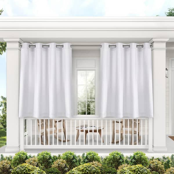 EXCLUSIVE HOME Biscayne White Solid Light Filtering Grommet Top Indoor/Outdoor Curtain, 54 in. W x 63 in. L (Set of 2)