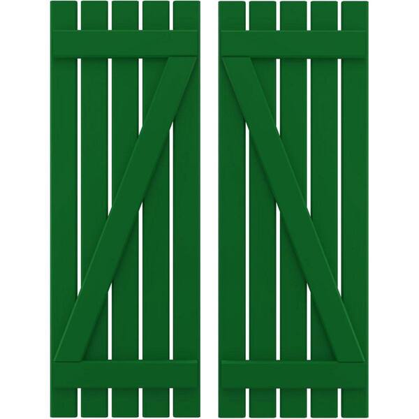 Ekena Millwork 19-1/2 in. W x 57 in. H Americraft 5-Board Exterior Real Wood Spaced Board and Batten Shutters in Viridian Green w/Z-Bar