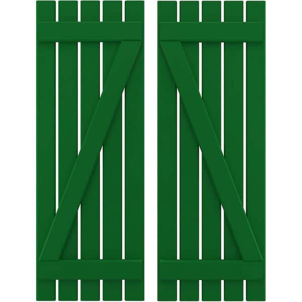 Ekena Millwork 19-1/2 in. W x 67 in. H Americraft 5-Board Exterior Real Wood Spaced Board and Batten Shutters in Viridian Green w/Z-Bar
