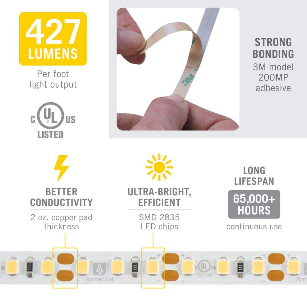 White Electric Commercial LED Strip Light Tape, 20 ft