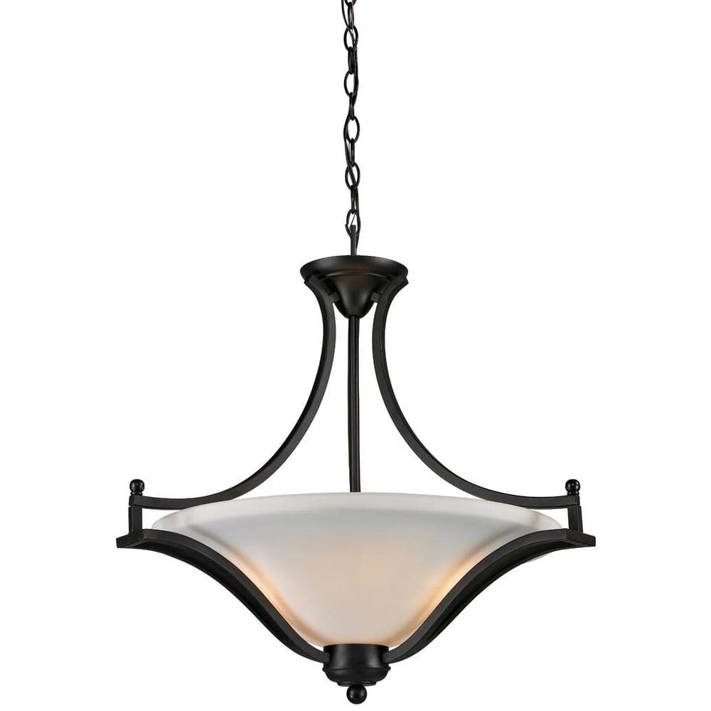 Lagoon 100 W 3 Light Matte Black 24 in Shaded Pendant Light with Matte Opal