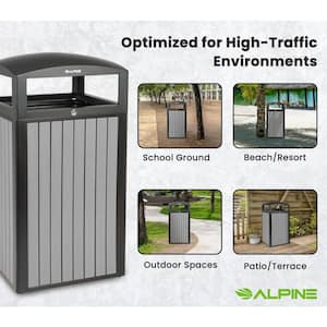 40 Gal. Grey Steel All-Weather Commercial Vented Outdoor Garbage Trash Can Receptacle with Lid and Liner