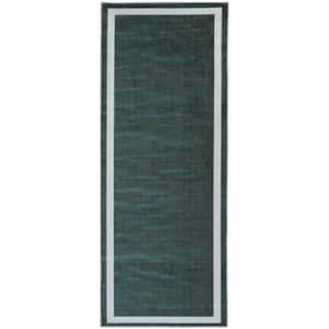 Everest Green Creme 2 ft. 8 in. x 8 ft. Machine Washable Geometric Modern Border Polyester Non-Slip Backing Area Rug