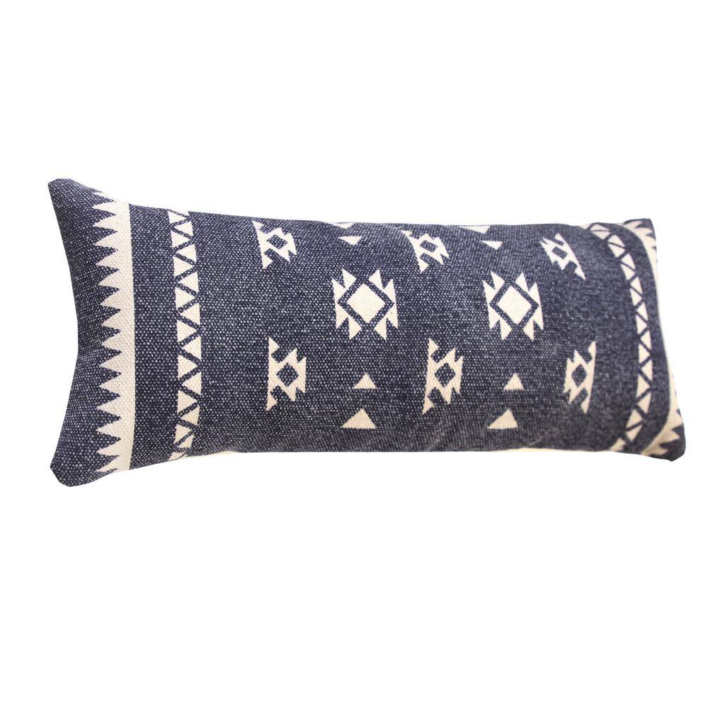 Southwestern Navy Blue / White 14 in. x 36 in. Dynamic Denim Geometric Indoor Throw Pillow