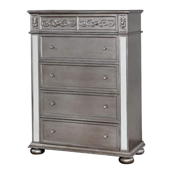 Benjara 17.625 in. Silver 4-Drawer Chest of Drawers