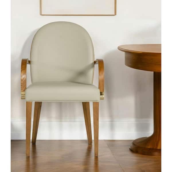 HomeRoots Gray And Brown Upholstered Faux Leather Arm Chair