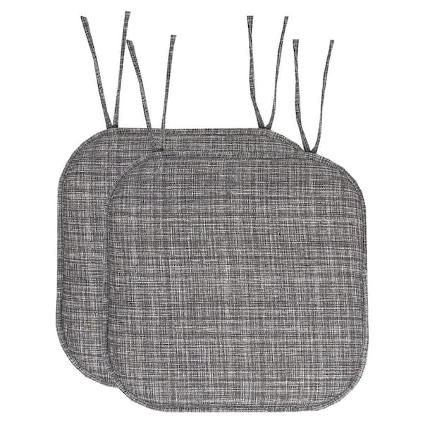 Sweet Home Collection Aria Memory Foam Square Non-Slip Indoor/Outdoor Chair Seat Cushion with Ties, Gray (2-Pack)