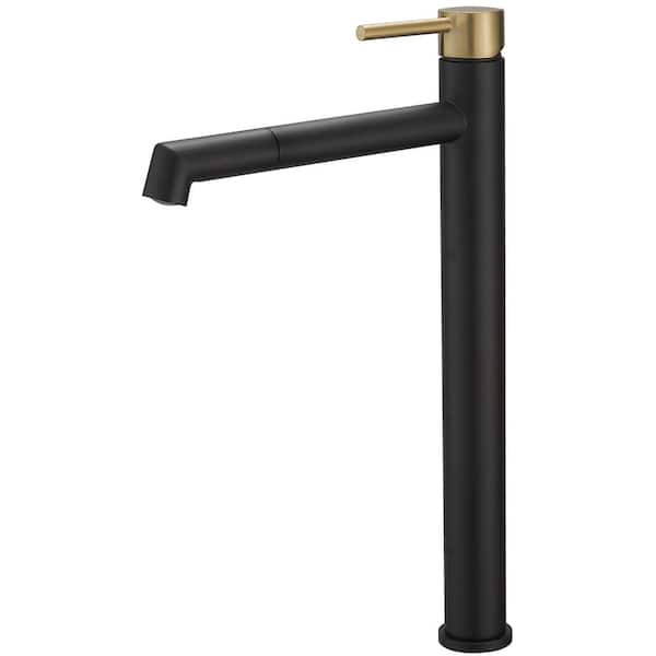 BWE Single Hole Single Handle Bathroom Vessel Sink Faucet With Supply Hose in Matte Black Gold