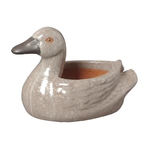 8 in. H Taupe Ceramic Duck Planter