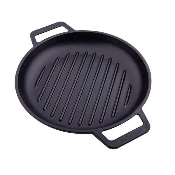 Victoria 12 in. Seasoned Black Cast Iron Grill Skillet with Double Loop Handles
