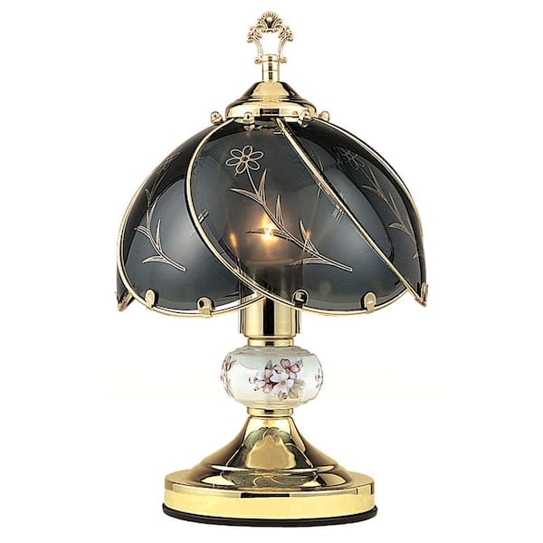 ORE International 14.25 in. Floral Brushed Gold Touch Lamp
